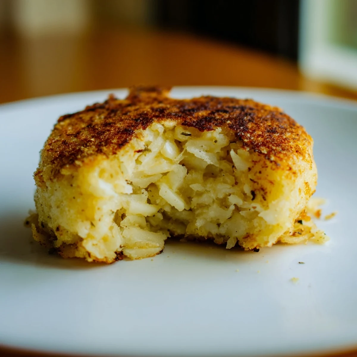 Golden-brown Secret 4-Ingredient Mashed Potato Cakes ready to be enjoyed with sour cream.