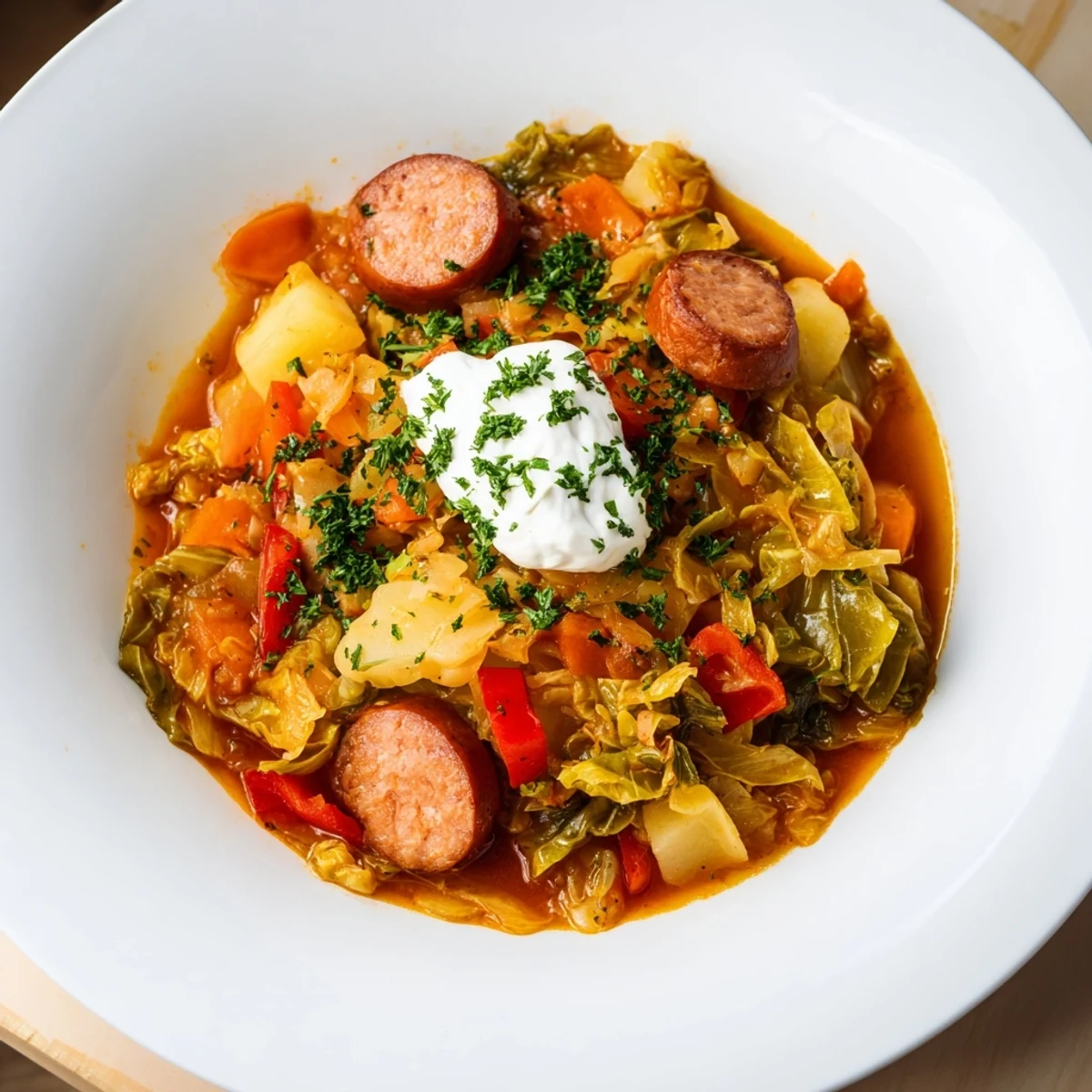 Würzige Wurst Kohl Eintopf