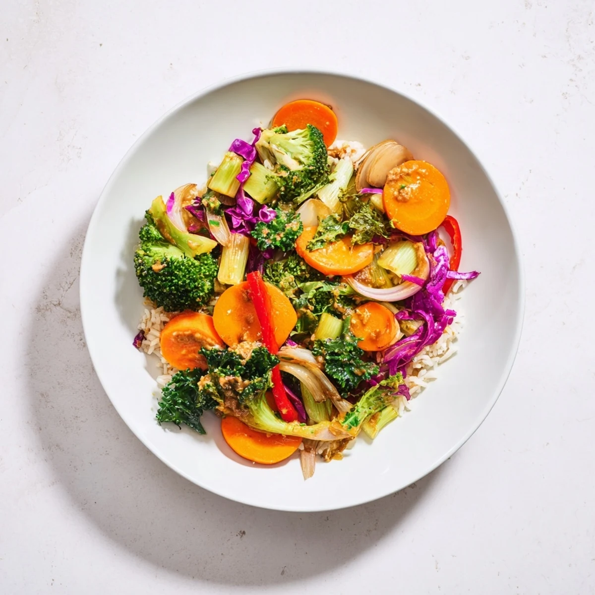 Here are the 3 ALT texts for the Quick Winter Vegetable Stir-Fry with Rice recipe: