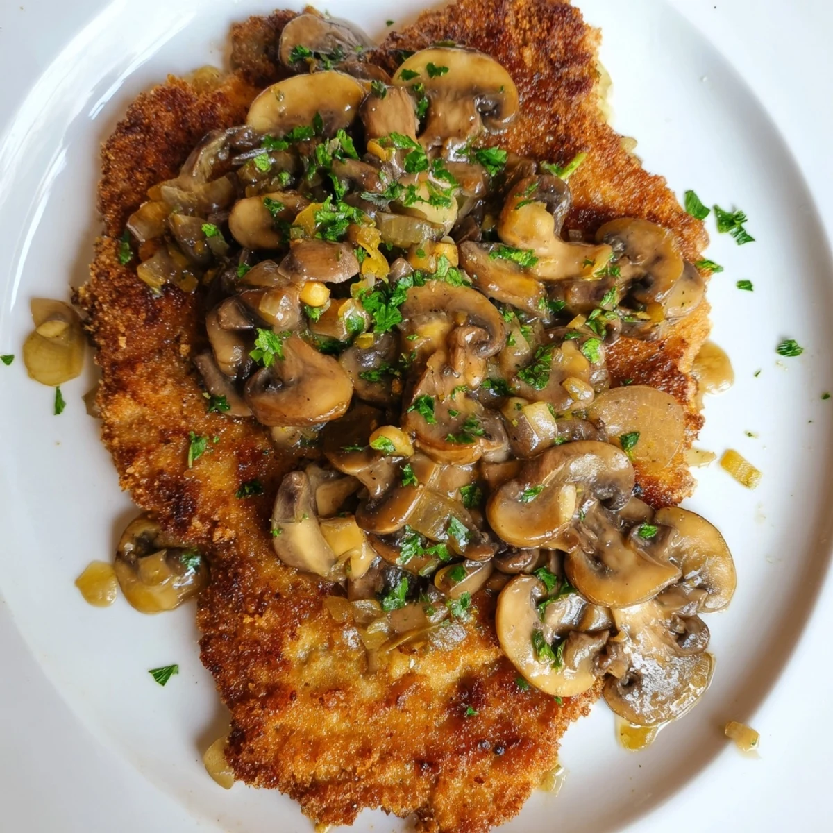 Savory Hunters Schnitzel with crispy breading and rich Jäger sauce, ready to serve.