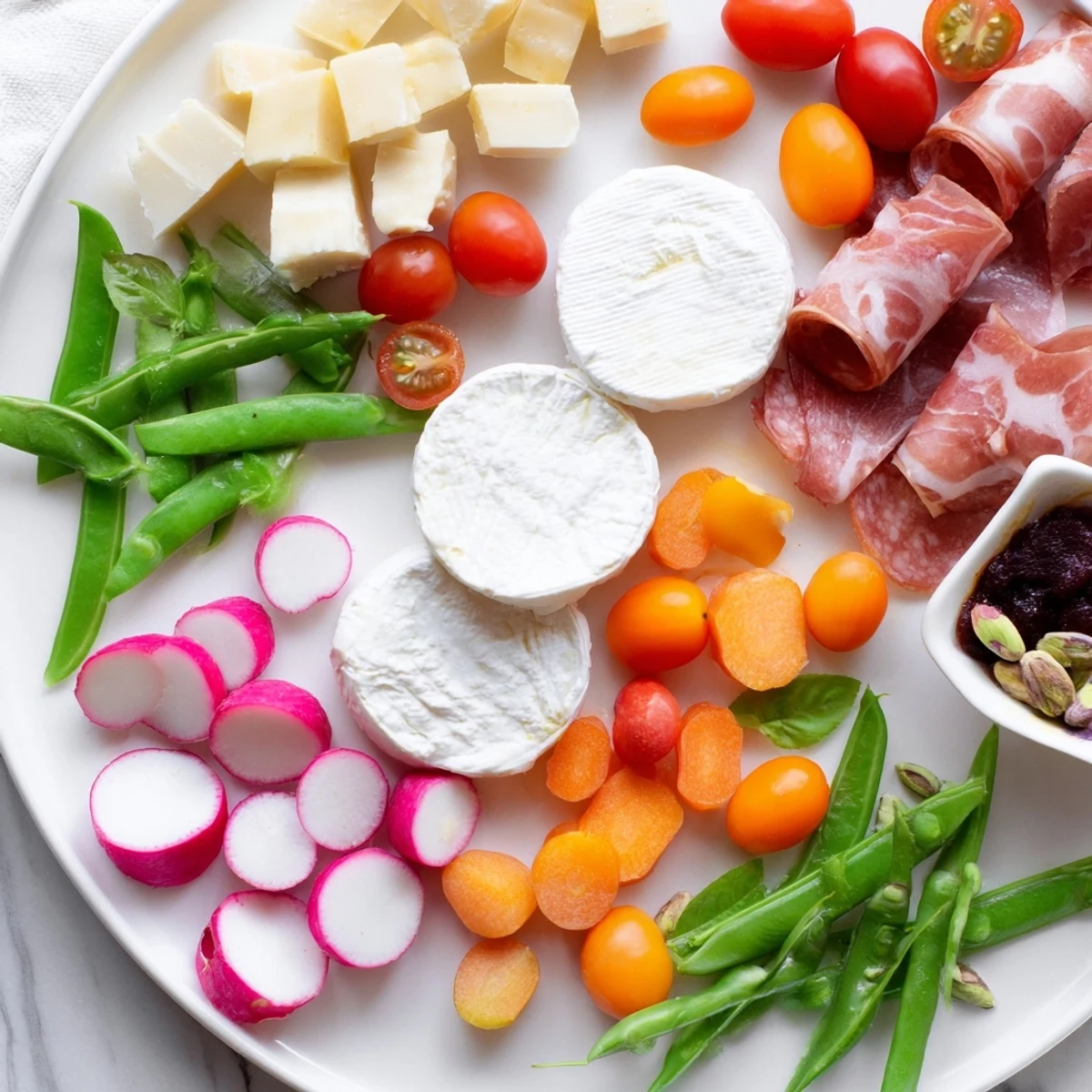 A beautifully arranged Dragonfly Dance Appetizer Tray with colorful veggies, cheeses, and meats ready to enjoy.
