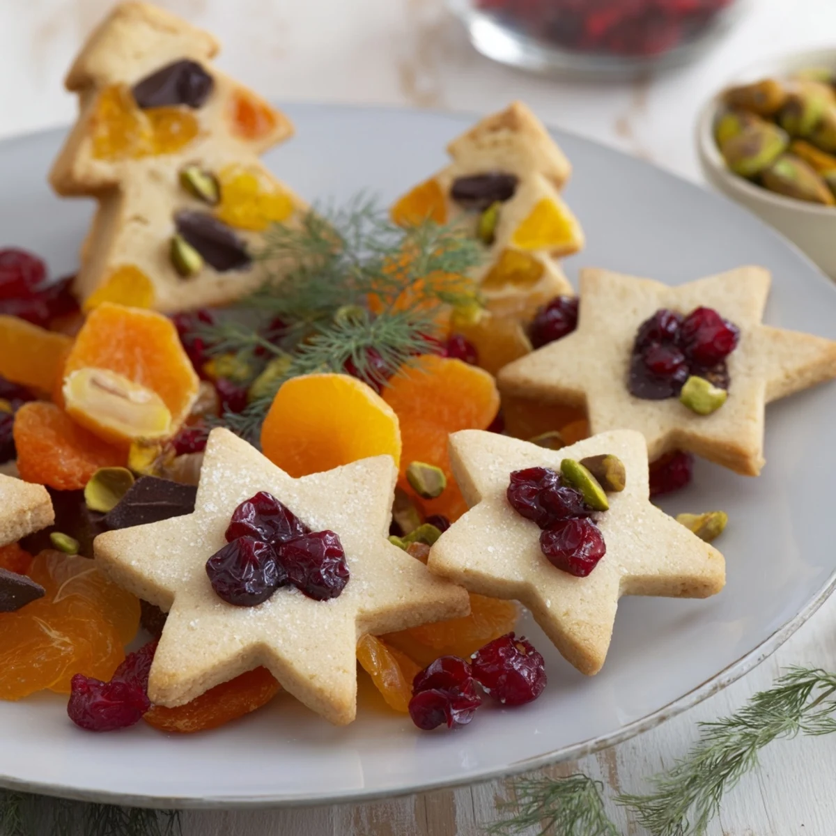 Festive Christmas Joy Trios arranged on a platter ready to be shared at your holiday gathering.
