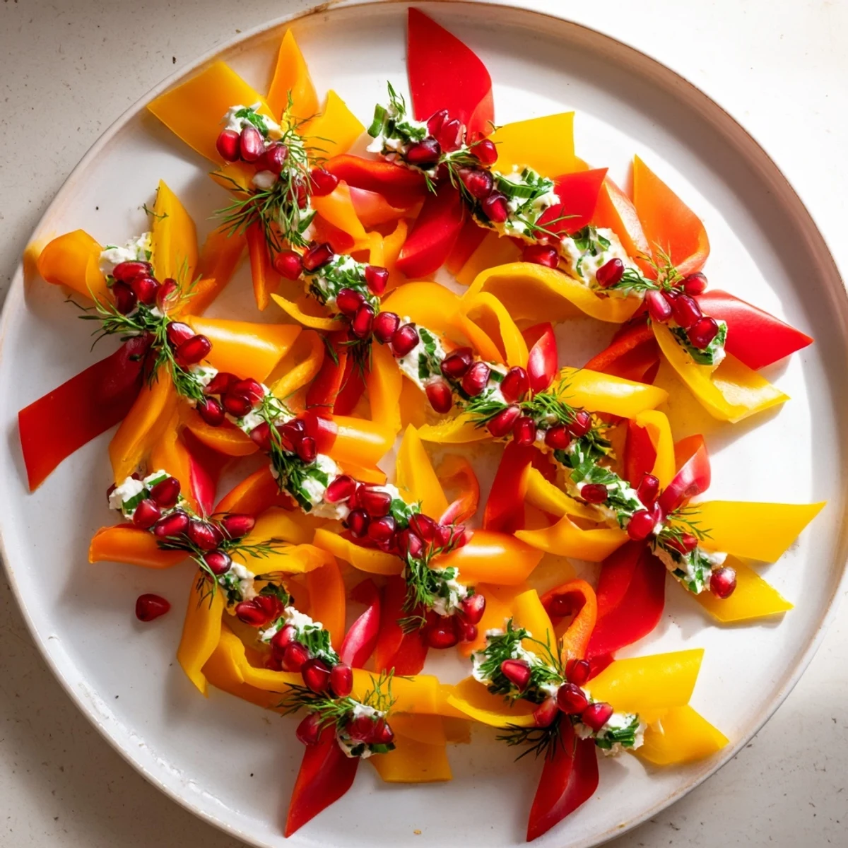 Festive Bell Pepper Christmas Bow Appetizer arranged on a platter, ready for holiday celebrations.