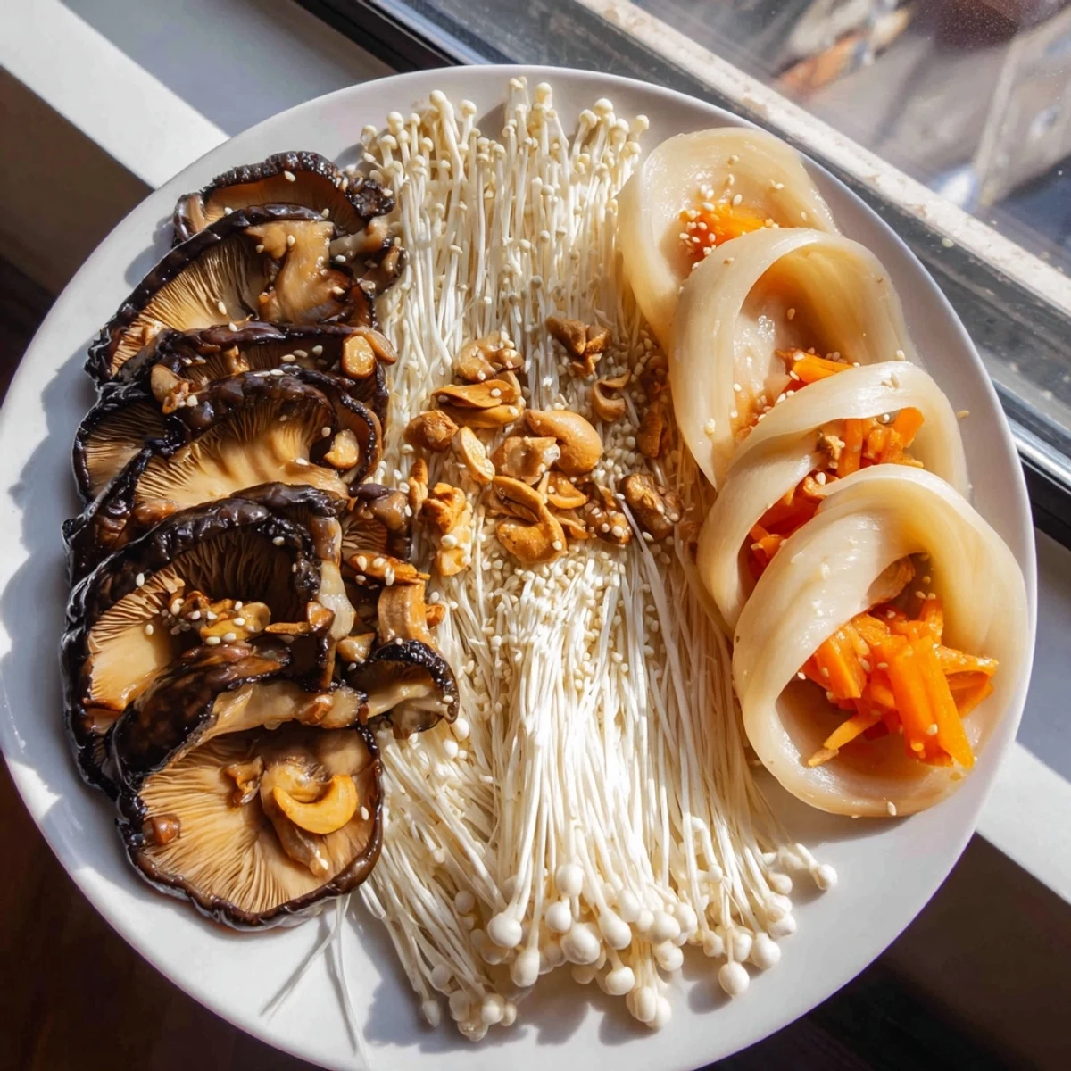 A beautiful Umami Bomb Asian Delight appetizer board with colorful layers of deliciousness, ready to serve.