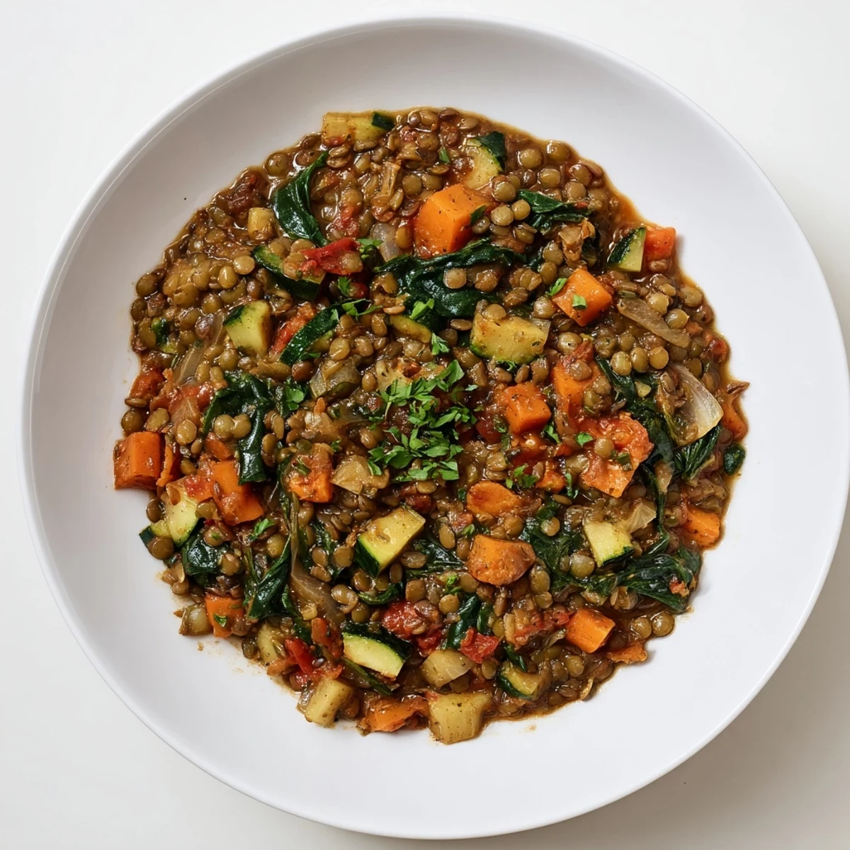 One-Pot Lentil & Vegetable Stew, a vibrant, steaming bowl of savory stew with bread for serving.