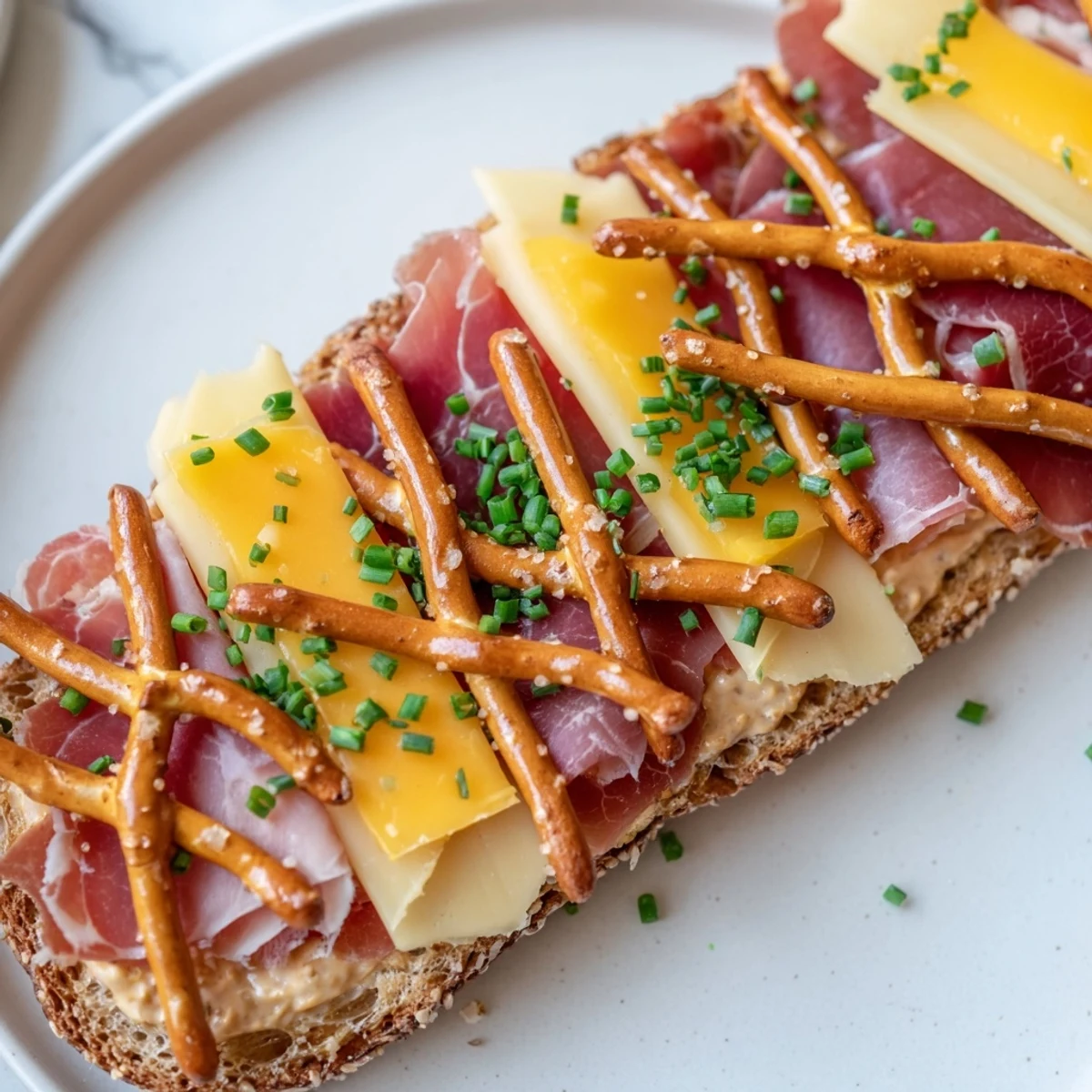A lattice of crispy pretzel sticks forms a delicious The Lattice Window appetizer on a platter.