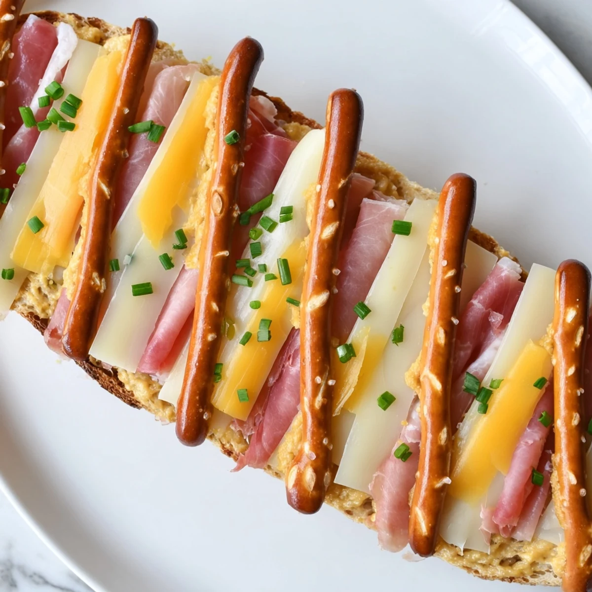 Savory meats and cheeses peak through the pretzel lattice in this tempting The Lattice Window dish.