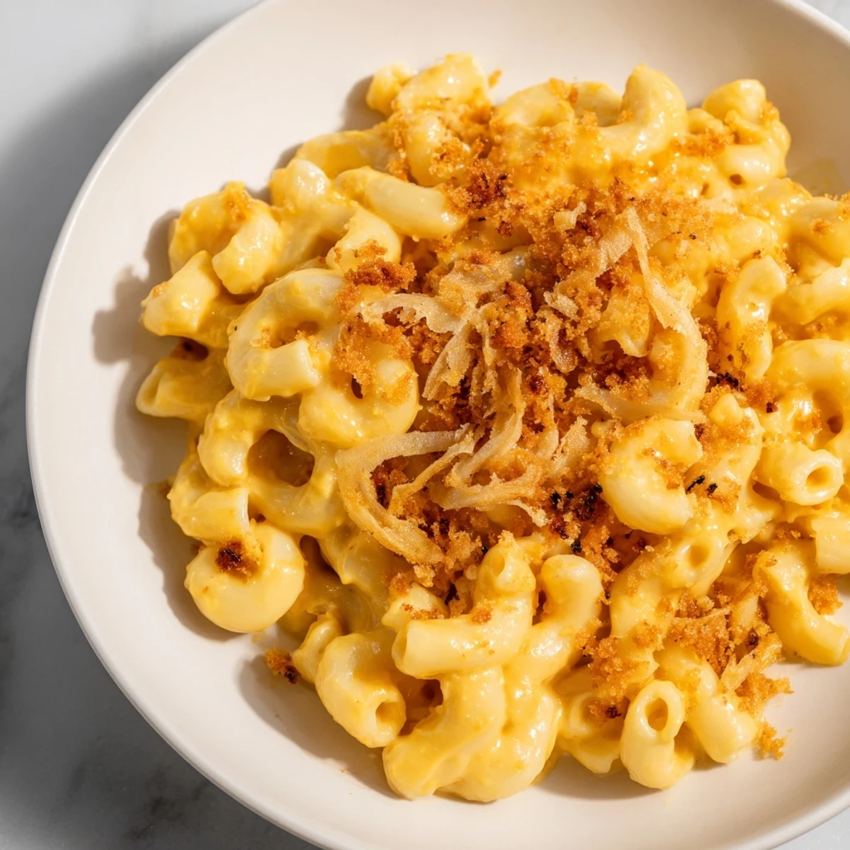 Creamy Pumpkin Mac & Cheese swirled in a bowl, perfect for a cozy autumn dinner.