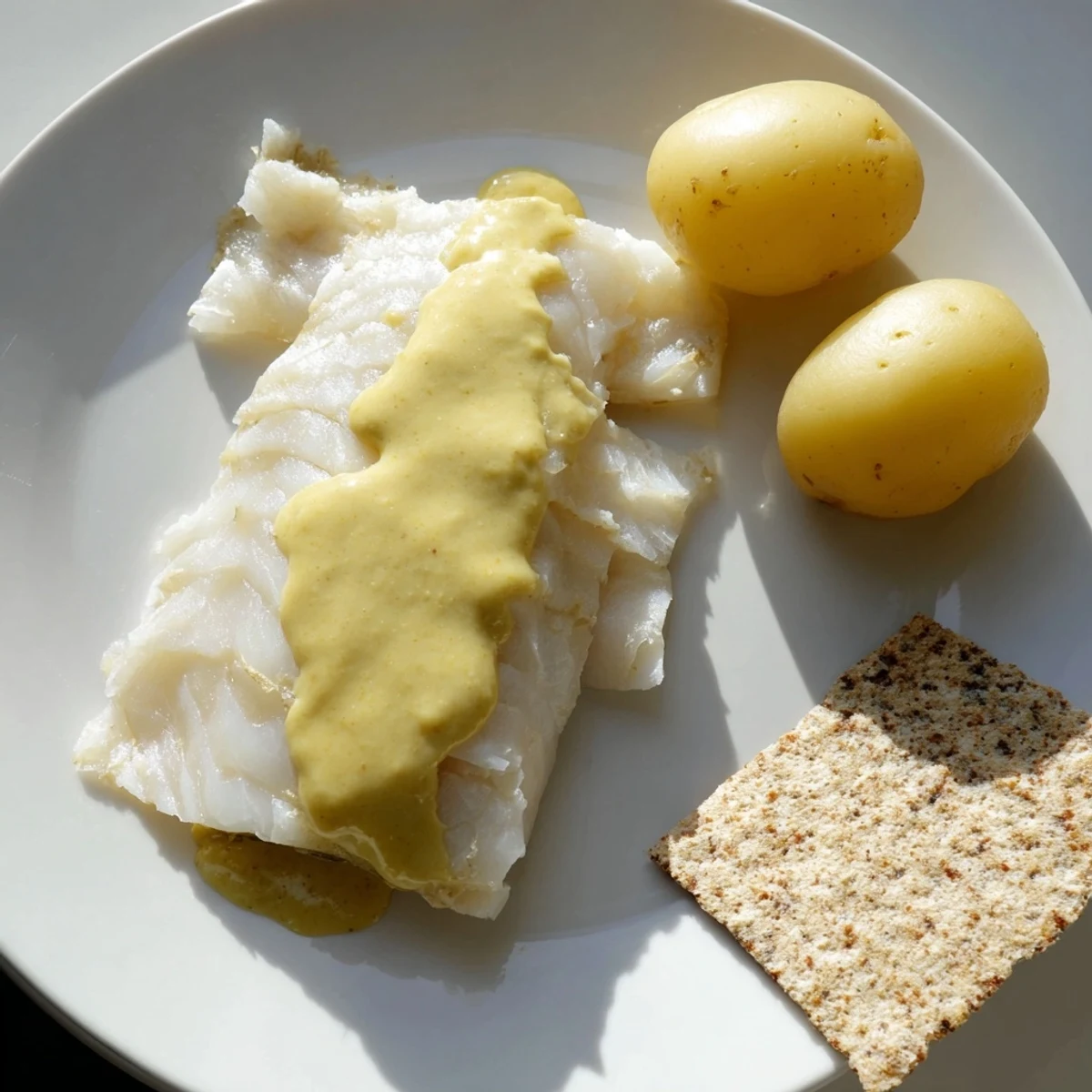 Norwegischer Lutefisk mit Senf