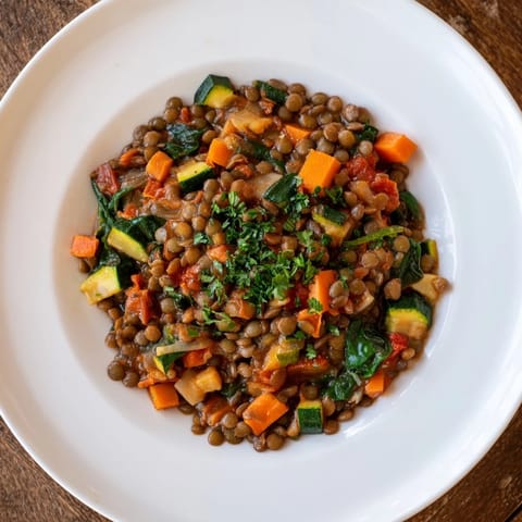 This One-Pot Lentil & Vegetable Stew is packed with vegetables and seasoned to perfection, ready to enjoy.