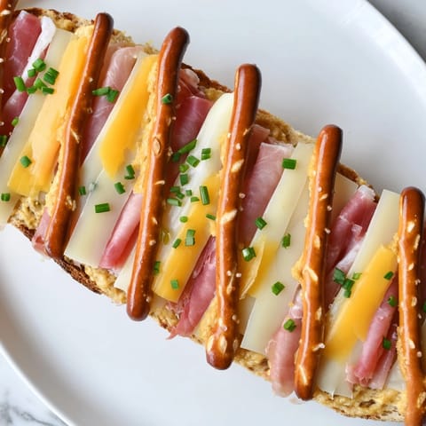 Savory meats and cheeses peak through the pretzel lattice in this tempting The Lattice Window dish.