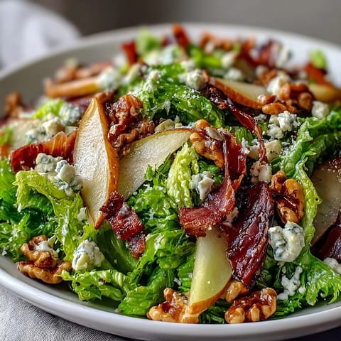 Frisée-Birnen-Blauschimmelkäse-Schüssel mit herbstlichen Früchten und käsigem Genuss.