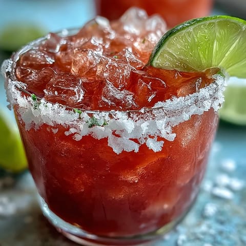 Vibrant pink Best Guava Margarita in chilled rocks glass garnished with lime wedge beside fresh guava