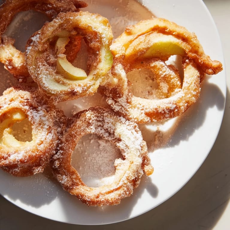 Köstliche deutsche Apfelfritter, perfekt für Nachmittagskaffee mit Vanilleeis serviert.  