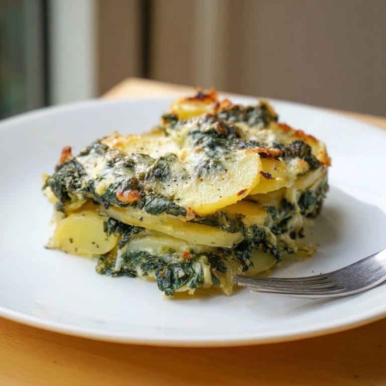 Herzhafte Schichten in diesem Spinach and Potato Kastelruther, ideal für ein gemütliches Abendessen.