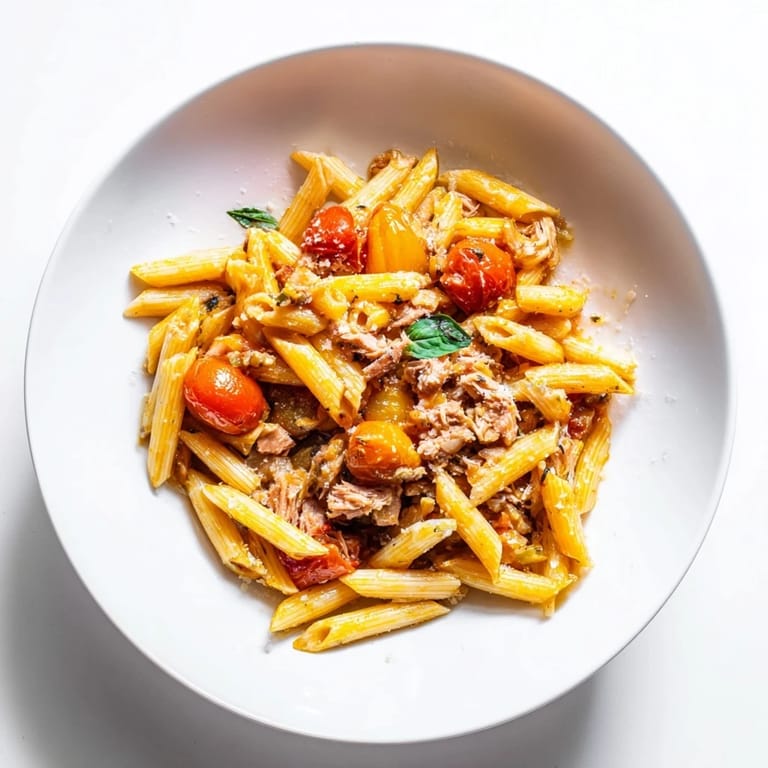 Savory Blitz Pasta with Tomatoes & Tuna, a quick Italian-inspired dish bursting with flavor.