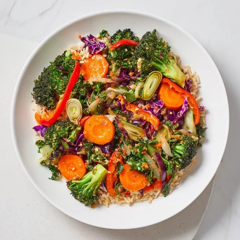 Steaming bowl of Quick Winter Vegetable Stir-Fry with Rice, showcasing colorful, perfectly cooked winter vegetables.