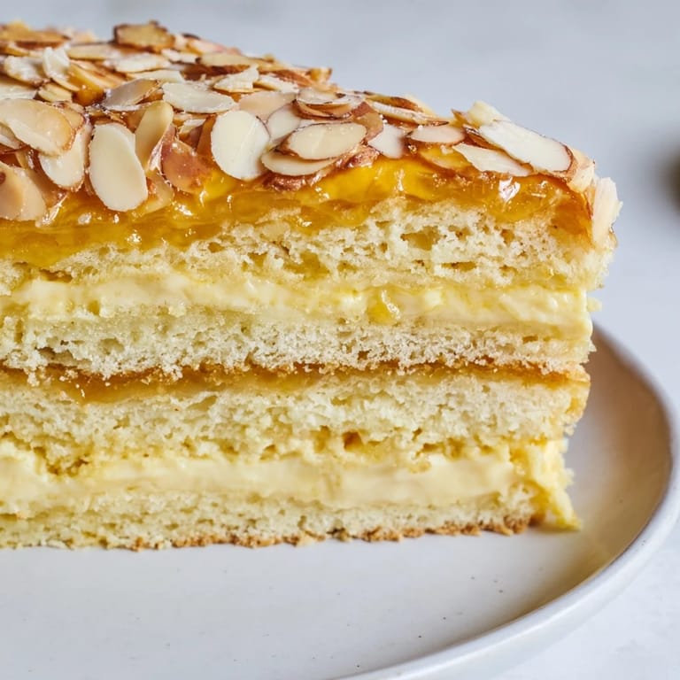 Tempting aroma of a freshly baked Bee Sting Cake with a caramelized almond topping visually described.