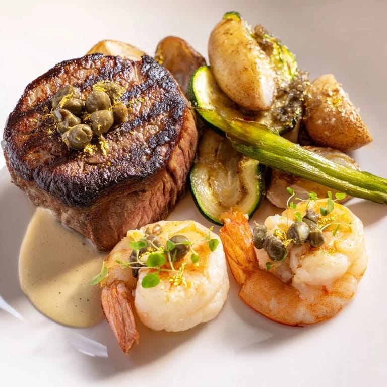 This Golden Heart Luxury Platter showcases perfectly cooked seafood and meats, ready to be enjoyed.