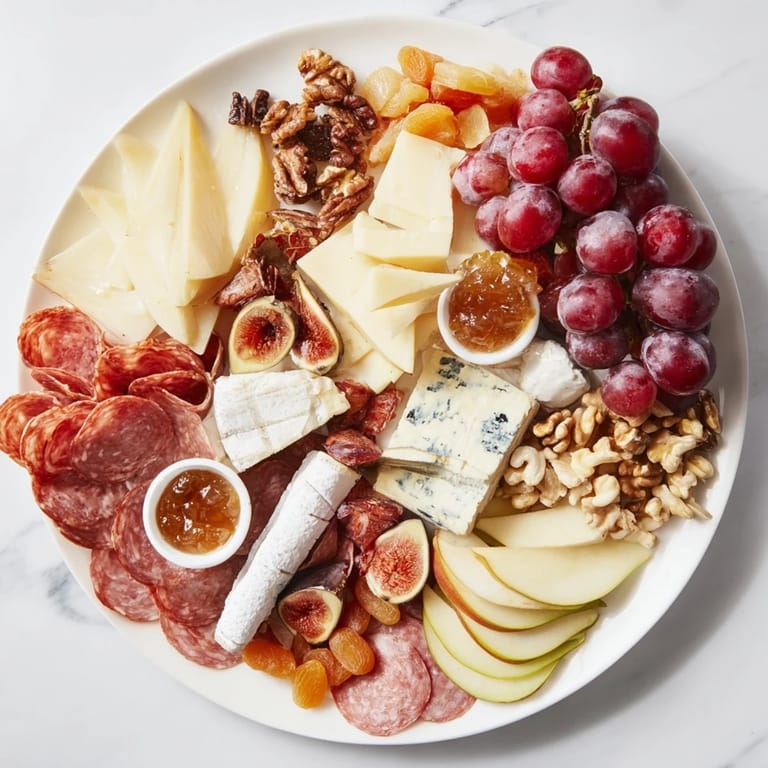 Close-up of a delectable 2026 Wine Pairing Board arrangement offers textures to imagine.