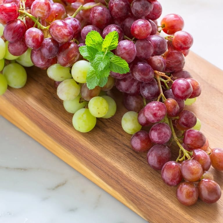Sweet, colorful grapes overflowing a serving board, a simple yet elegant fruit display to enjoy anytime.