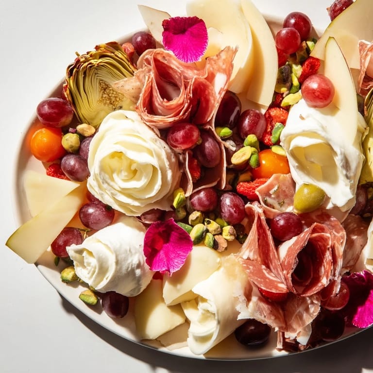 This Artisan Array features an abundant selection of meats, cheeses, and fruits, perfect for elegant gatherings.