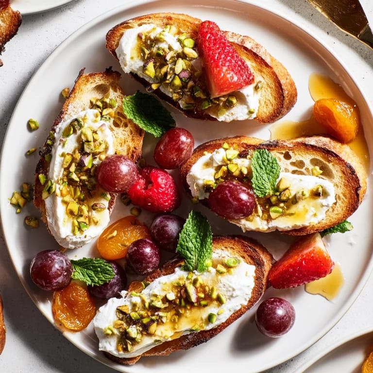 Fresh fruit and creamy goat cheese are arranged on the Zero-Proof Celebration Spread, perfect for entertaining.