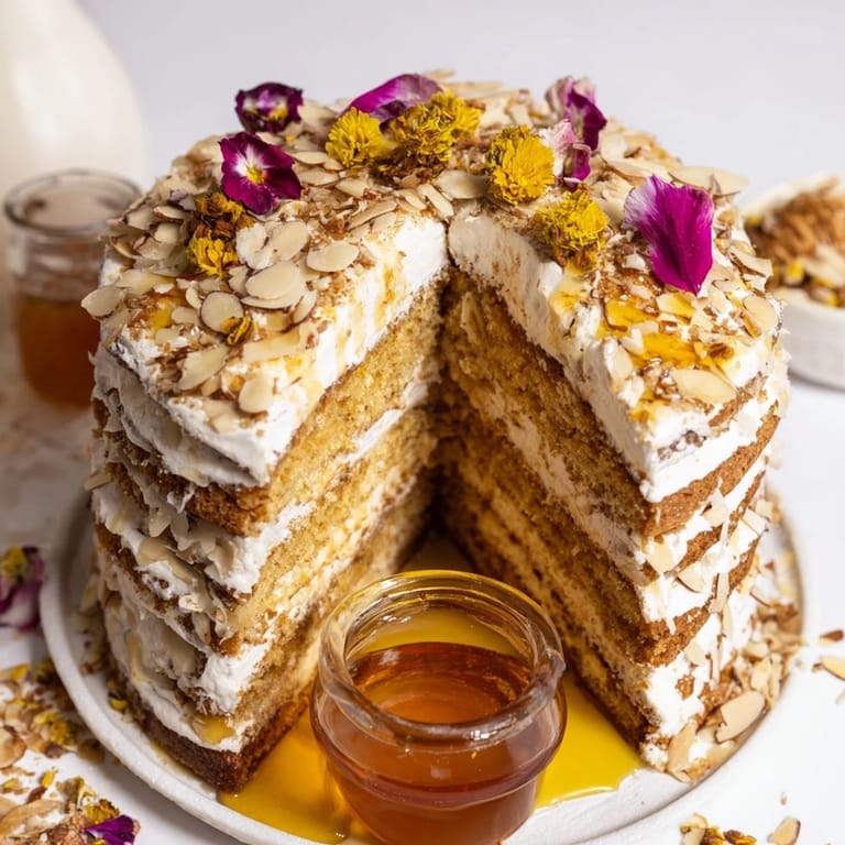This tempting The Honey-Drip dessert shows cake layers and warm, flowing honey perfect for sharing.