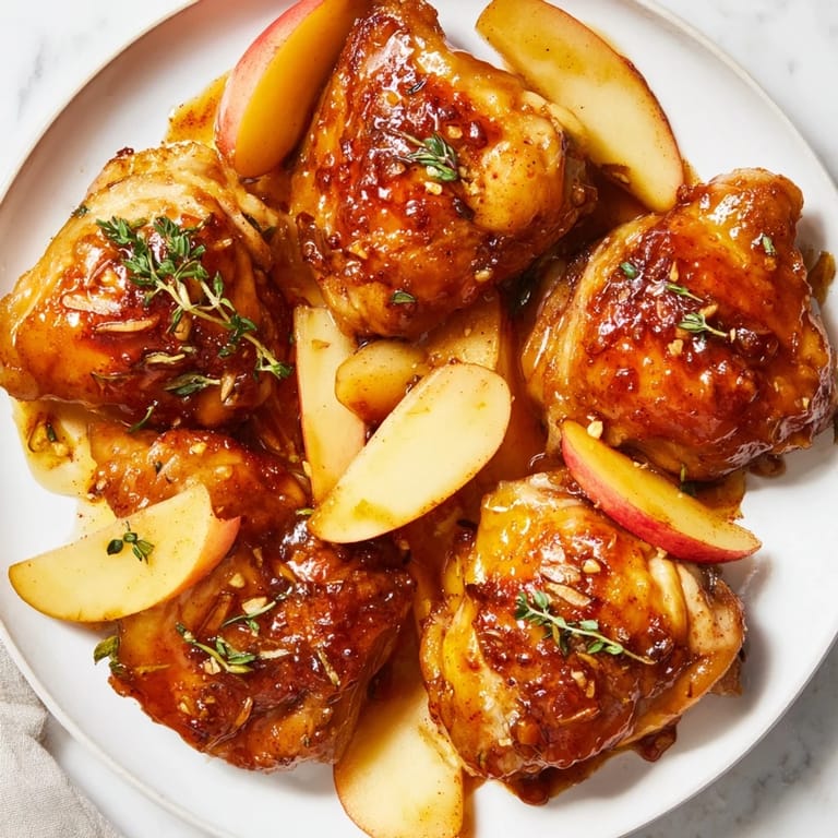 Baked Sticky Maple Apple Chicken, showcasing glazed chicken in a sweet, savory, and flavorful dish.