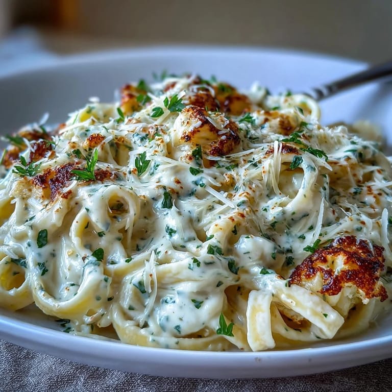 Verführerische Blumenkohl-Alfredo-Pasta, die nach mehr verlangt, einfach göttlich.