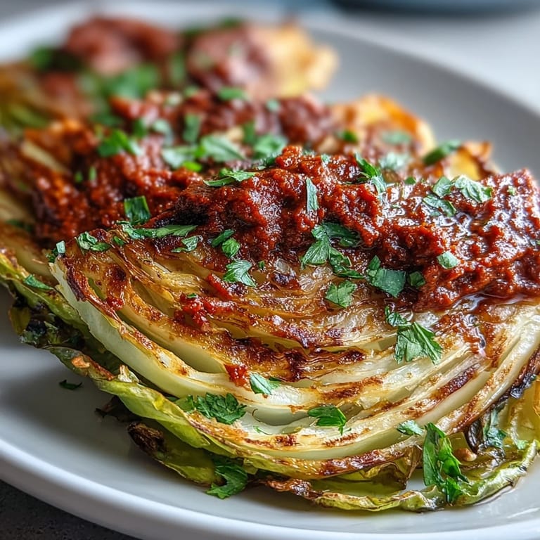 Köstlicher Vegetarischer Hauptgang aus Spanien: Baked Cabbage Salad With Winter Romesco, perfekt für kalte Tage.