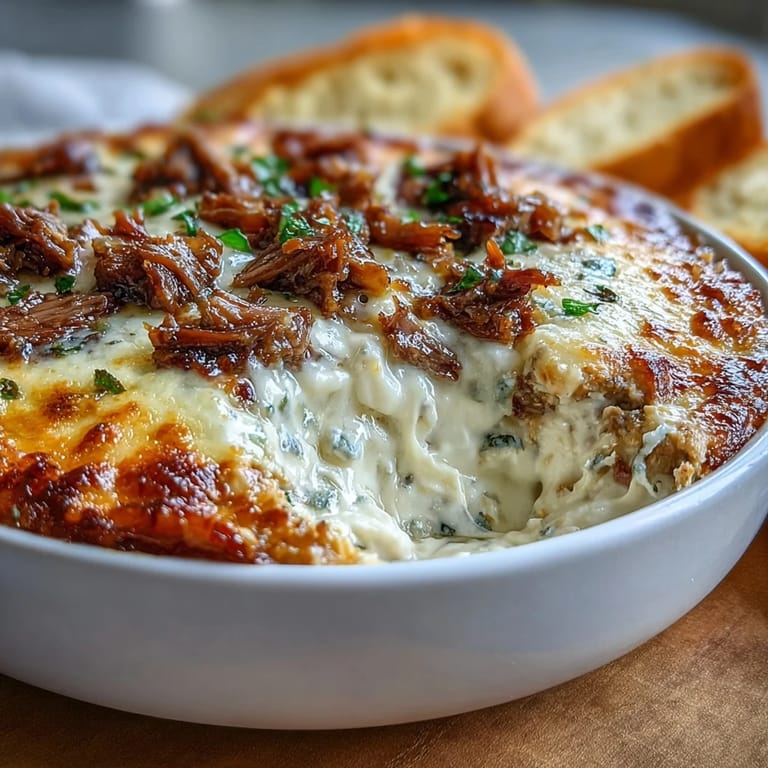 Geschmolzener Provolone überzieht diesen Philly Cheesesteak Dip mit weichem Rindfleisch und würzigen Paprikaschoten perfekt für Game Day.
