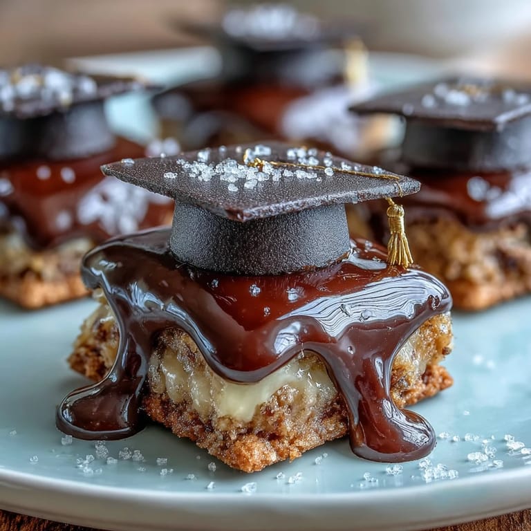 Bunte Fondant-Mützen auf goldenen Keksen, ein süßer Abschlussgruß.